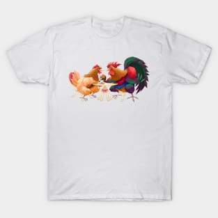 Hen and rooster in a cafe T-Shirt